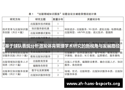 基于球队表现分析激发体育管理学术研究的新视角与发展路径